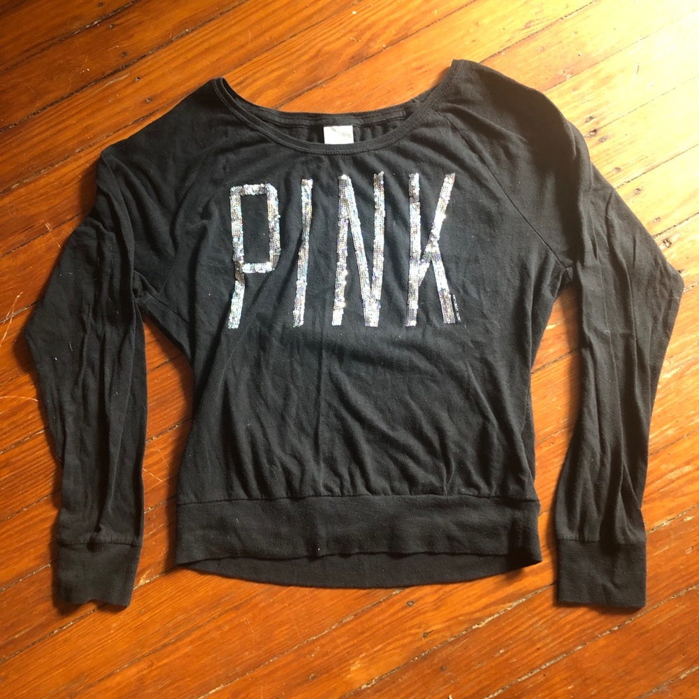 PINK black sequin long sleeve shirt